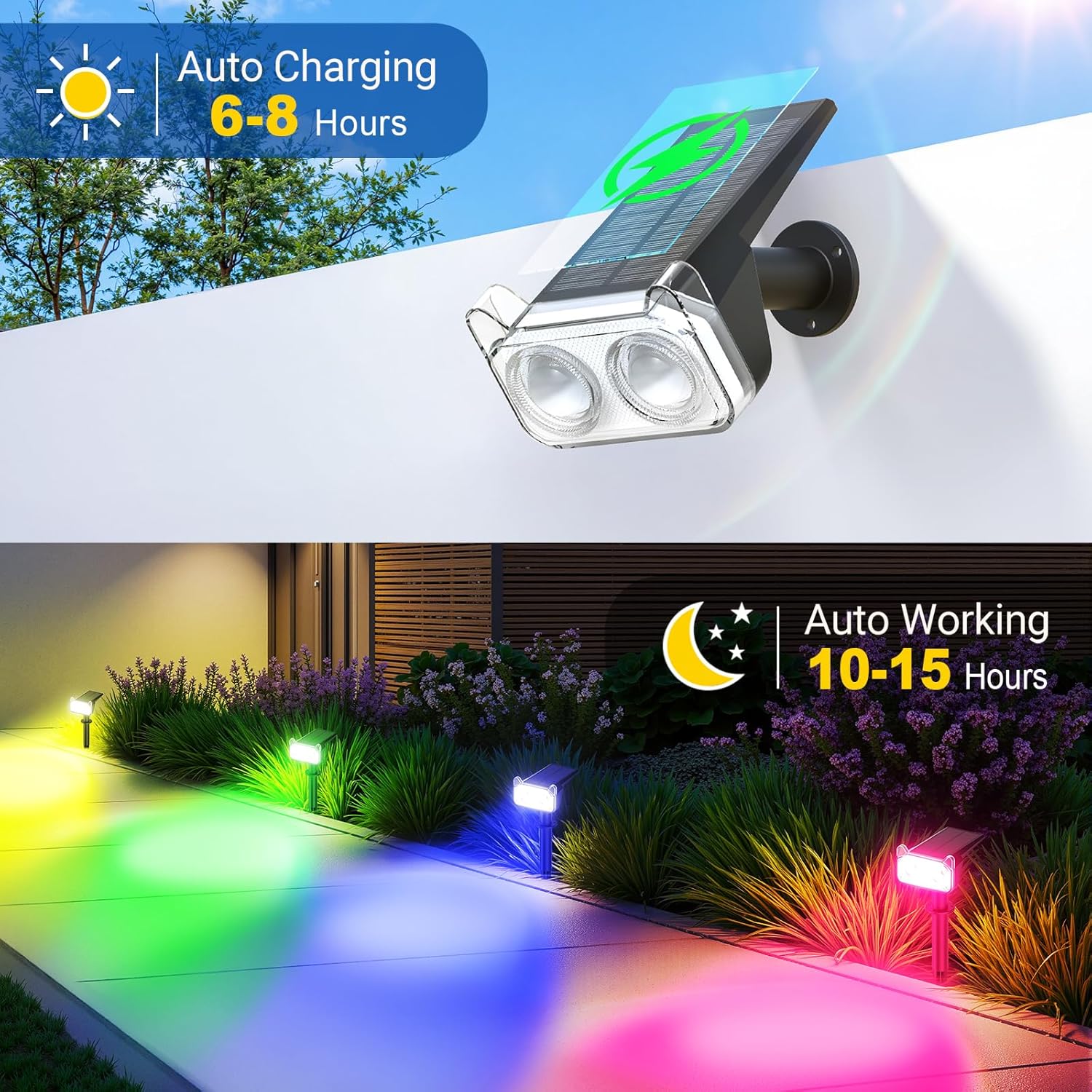 Thumbnail 3 de GEARLITE 4er-Set bunte Solarlampen für außen mit RGB & 8 Modi, 800 lm, IP65