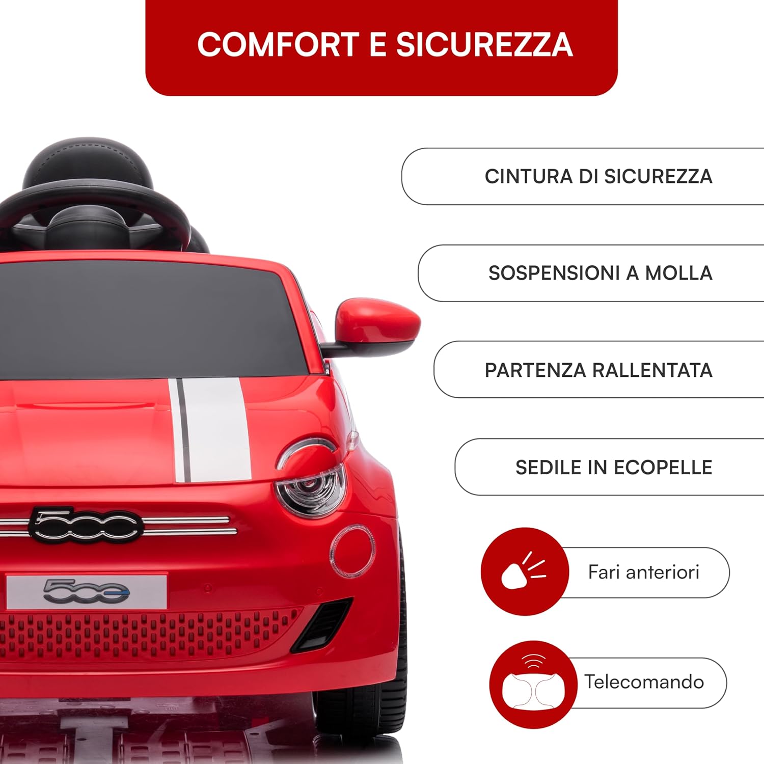 Thumbnail 5 de Baroni Toys FIAT 500 Baby Car Elettrica 12V con Telecomando Genitori – 1-4 Anni, Rosso
