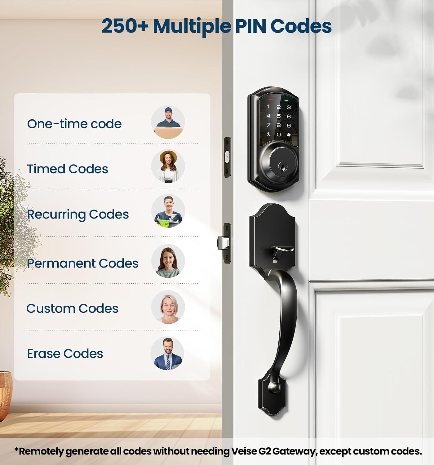 Detalle de Veise Smart Front Door Lock Handle Set Matte Black