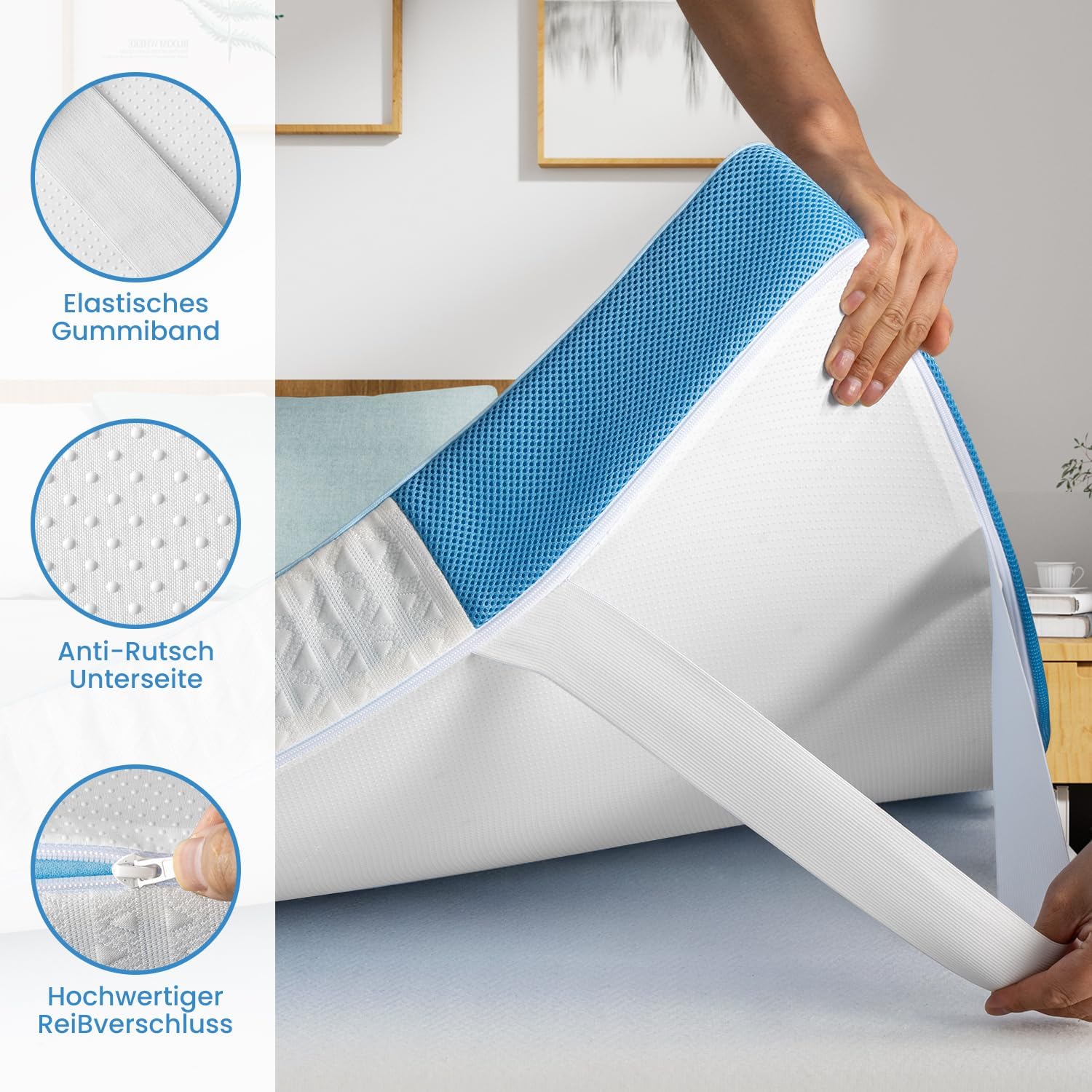 Detalle 2 de BedStory Harter Topper 180x200 cm – Gel-Matratzentopper mit Kaltschaumkern, 7,6 cm Höhe (H3/H4) für Boxspring, Caravan und Schlafsofa