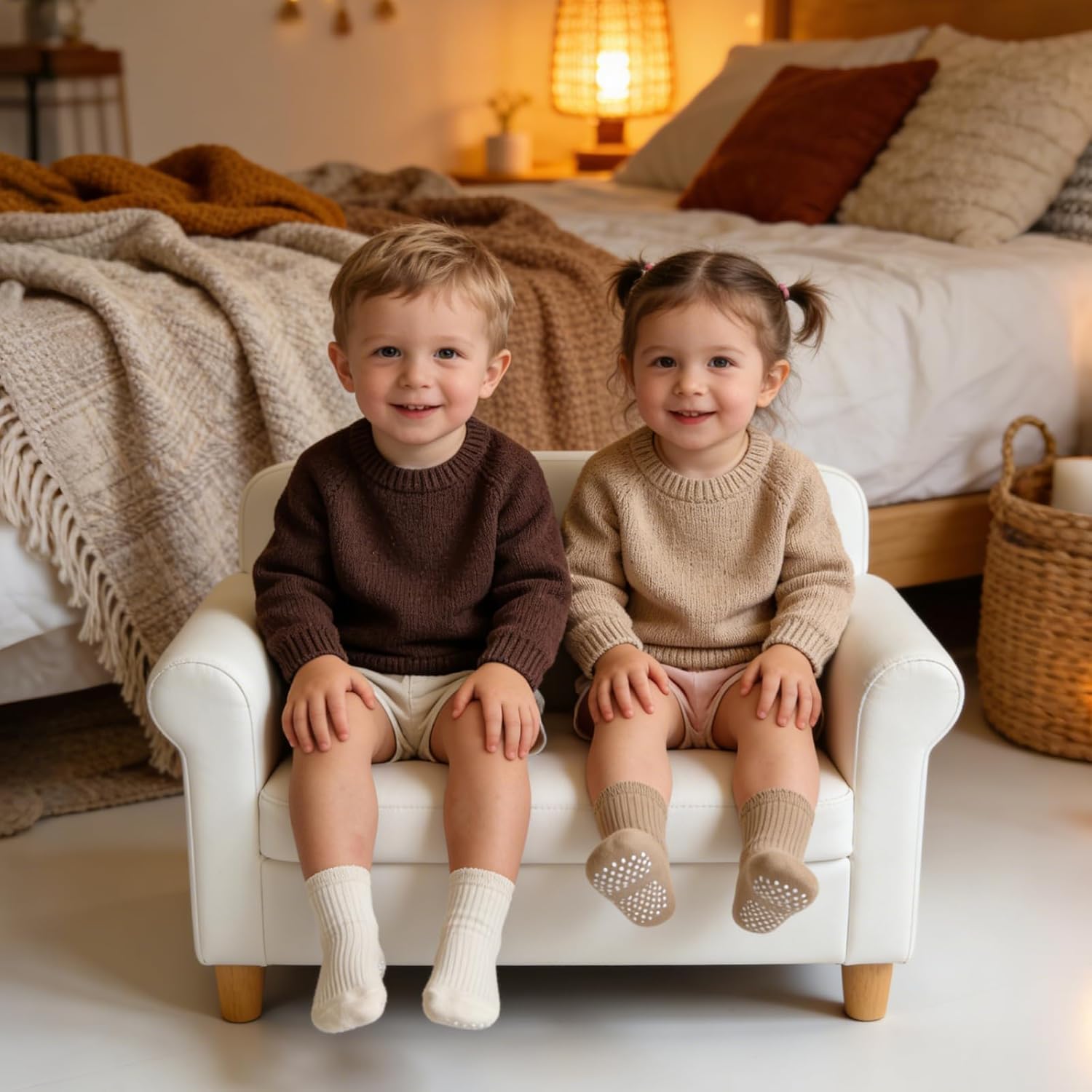 Detalle de Bearbay 9 Pairs Toddler Non-Slip Cotton Crew Socks with Anti-Slip Dots