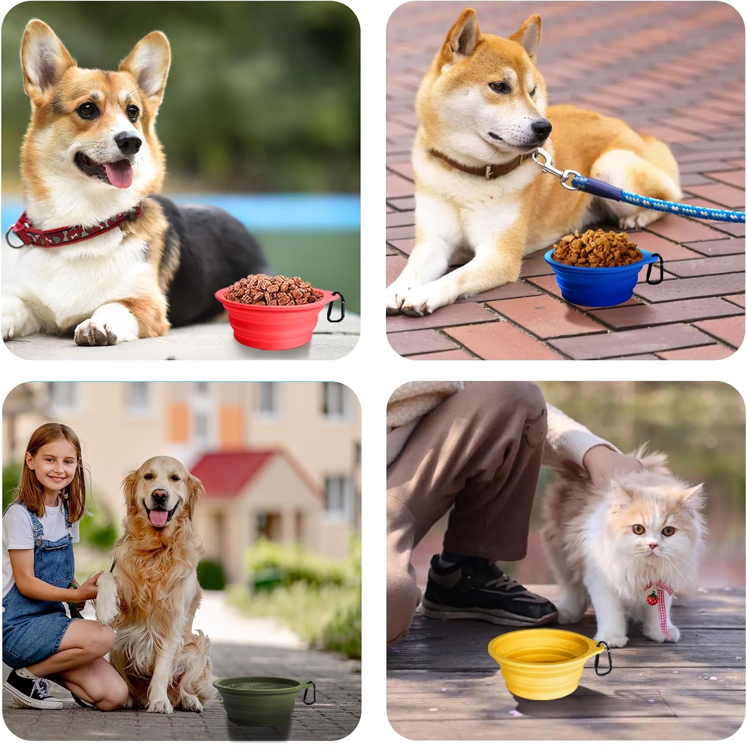 Thumbnail 5 de PetBonus 2-Pack Large Silicone Collapsible Dog Bowls (34oz/1000ml) – BPA-free travel bowls with carabiners