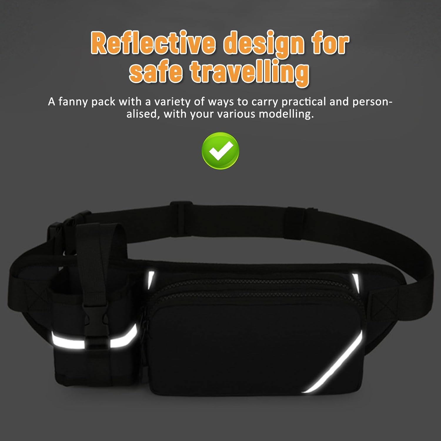 Thumbnail 4 de Esoes belt bag with bottle holder (adjustable sports hip bag) – Black