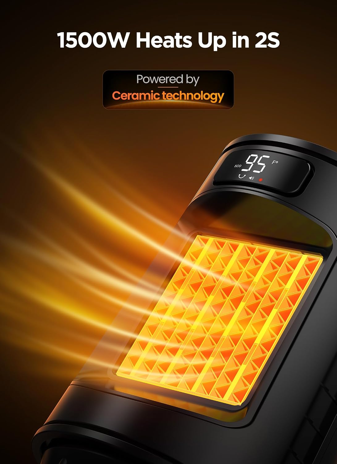 Detalle 1 de GiveBest PT910EO Space Heater, 1500W PTC, 70° Oscillation & Remote