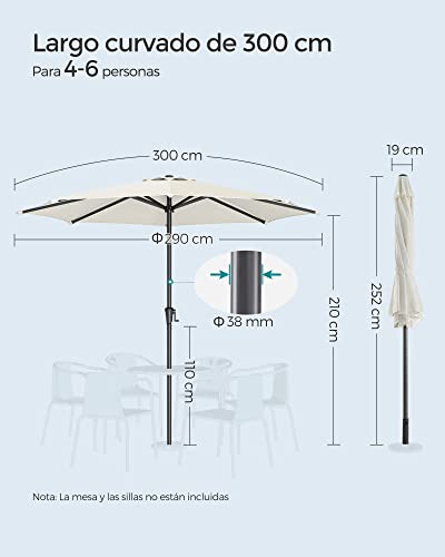 Thumbnail 6 de SONGMICS Sombrilla de Jardín 300 cm GPU30BE: protección UPF 50+, inclinación bidireccional y manivela para patio y piscina