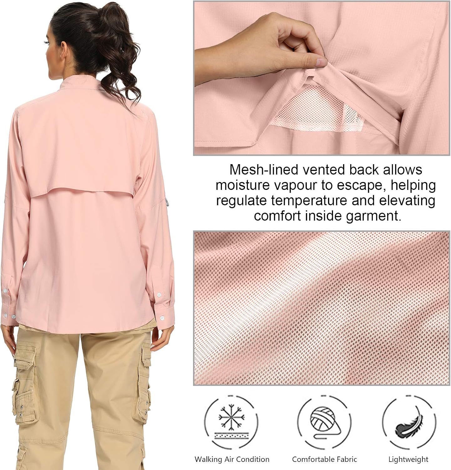Detalle 2 de Jessie Kidden Women’s Safari Sun Protection Long Sleeve Shirt (UPF 50 Quick-Dry)
