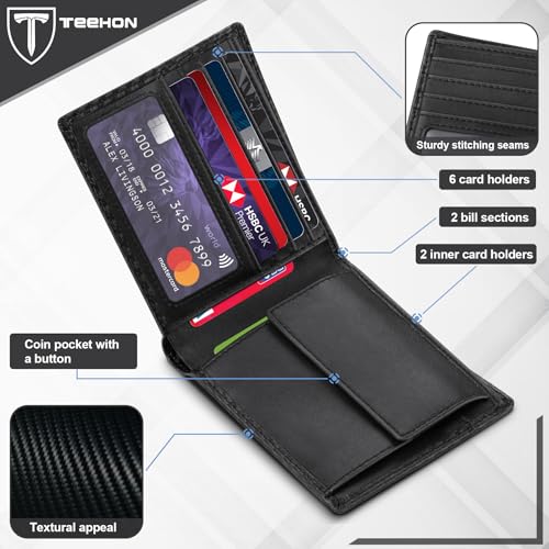 Detalle 2 de TEEHON Cartera Billetera de Piel con Bloqueo RFID y 7 Ranuras para Tarjetas (Negro)