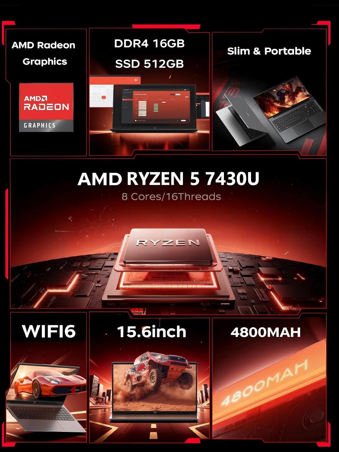 Thumbnail 1 de Tivique 2026 15.6-inch FHD Gaming Laptop with Ryzen 7 7730U, 16GB RAM & 512GB SSD
