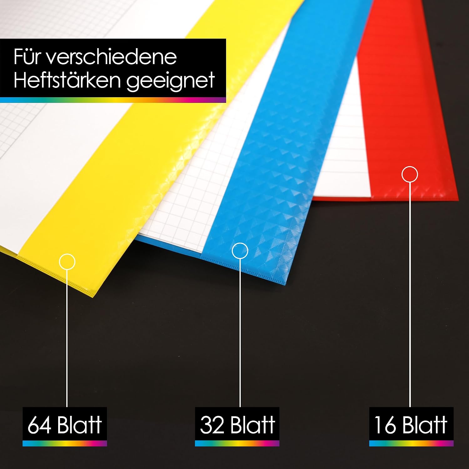 Detalle de OfficeTree Hefthüllen A4 bunt – 25x Hefthüllen im Bastoptik-Set mit Etiketten, 5 Farben