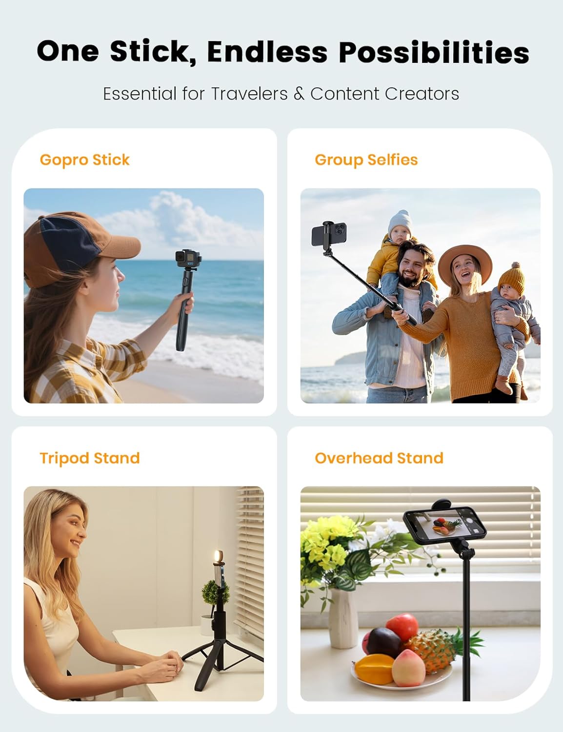Thumbnail 6 de ANXRE NT99 67.7" Selfie Stick Tripod with Light: All-in-One Travel Filming Kit