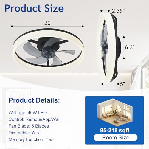 Detalle de Depuley Ventilador de Techo LED 20" con Luz y Control Remoto (Empotrado, Sin Aspas) para Dormitorio