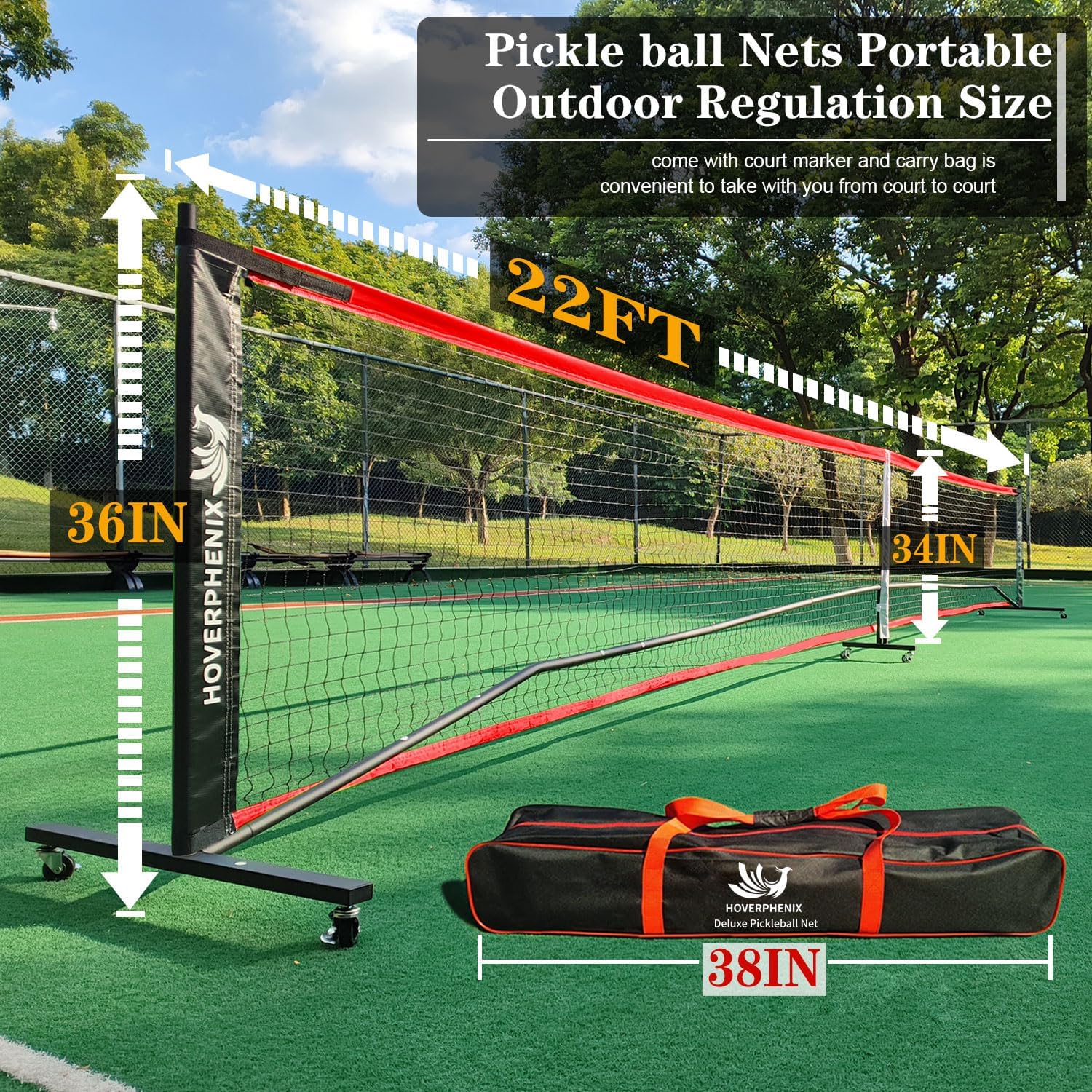 Thumbnail 3 de Hoverphenix Portable Pickleball Net for Driveway (22FT) – Outdoor/Indoor, Weather-Resistant Metal Frame