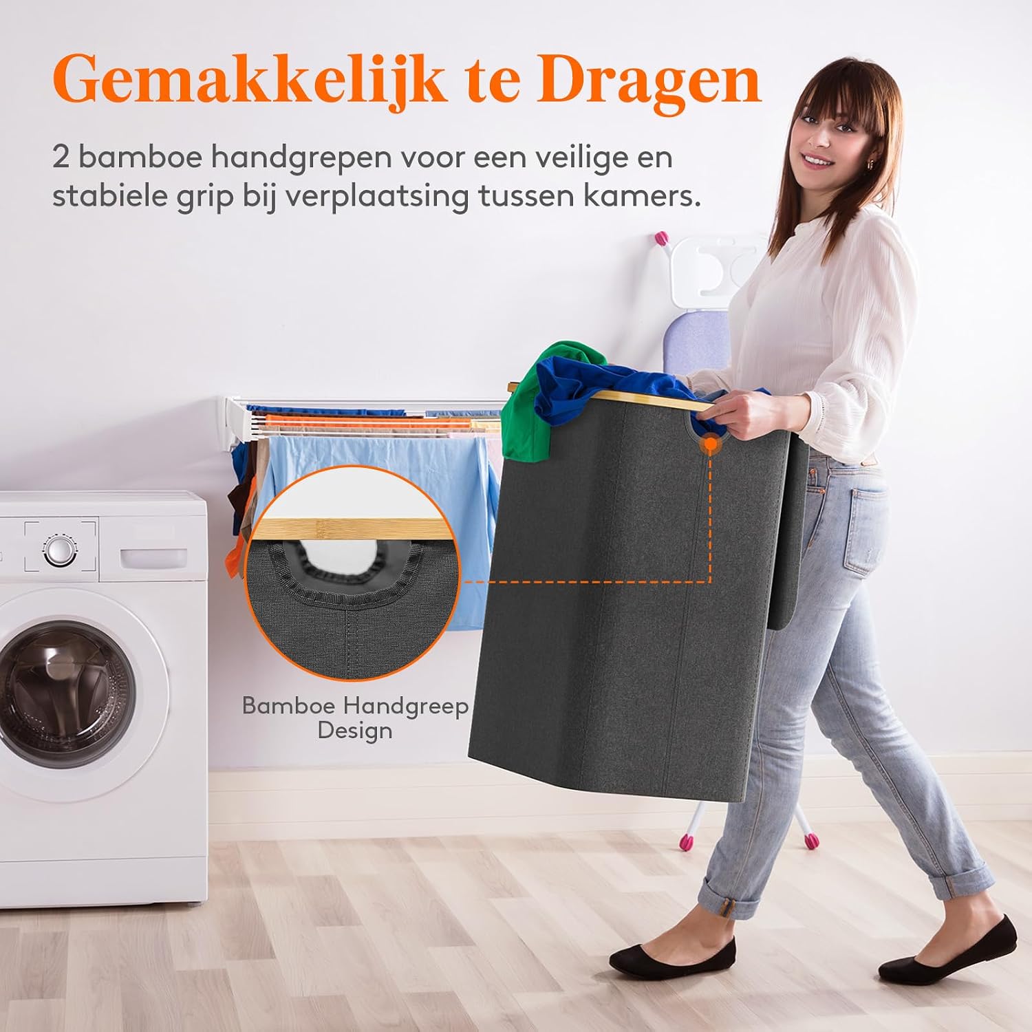 Thumbnail 6 de Lifewit 23156 wasmand 150 liter met 3 vakken, bamboe frame en deksel