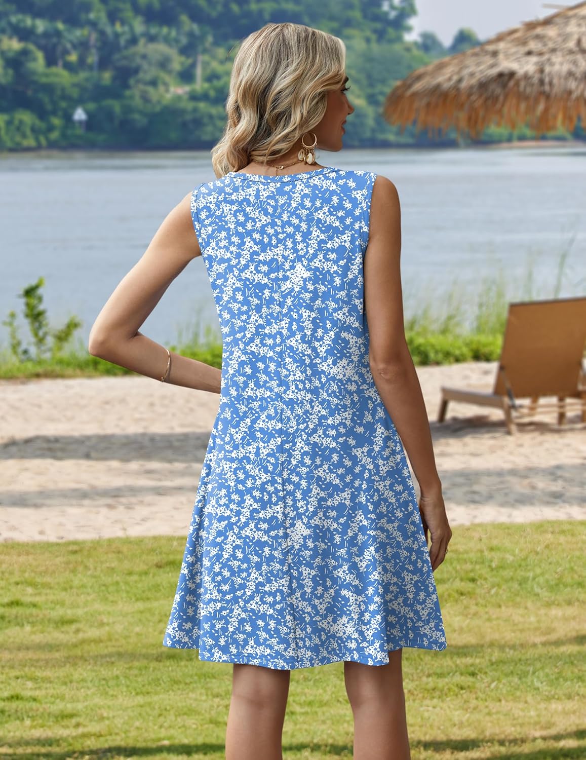 Detalle de Zeagoo Summer Dresses for Women 2026 Sleeveless Floral Sundress with Pockets