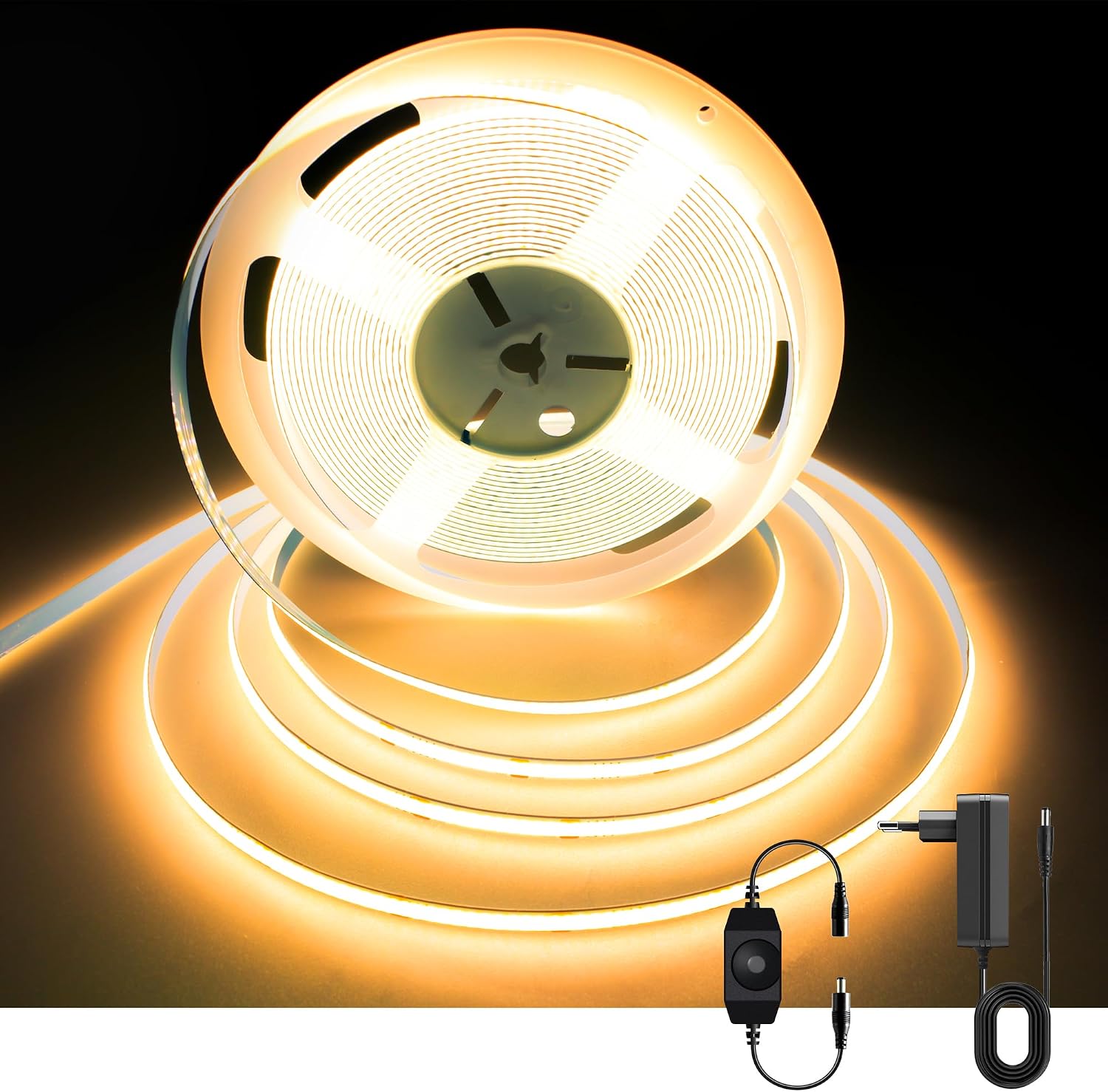 Thumbnail 6 de Striscia LED COB AXMOTUT 5 metri 24V 2700K, 320 LED/m, 8 mm – kit completo con alimentatore e telecomando RF
