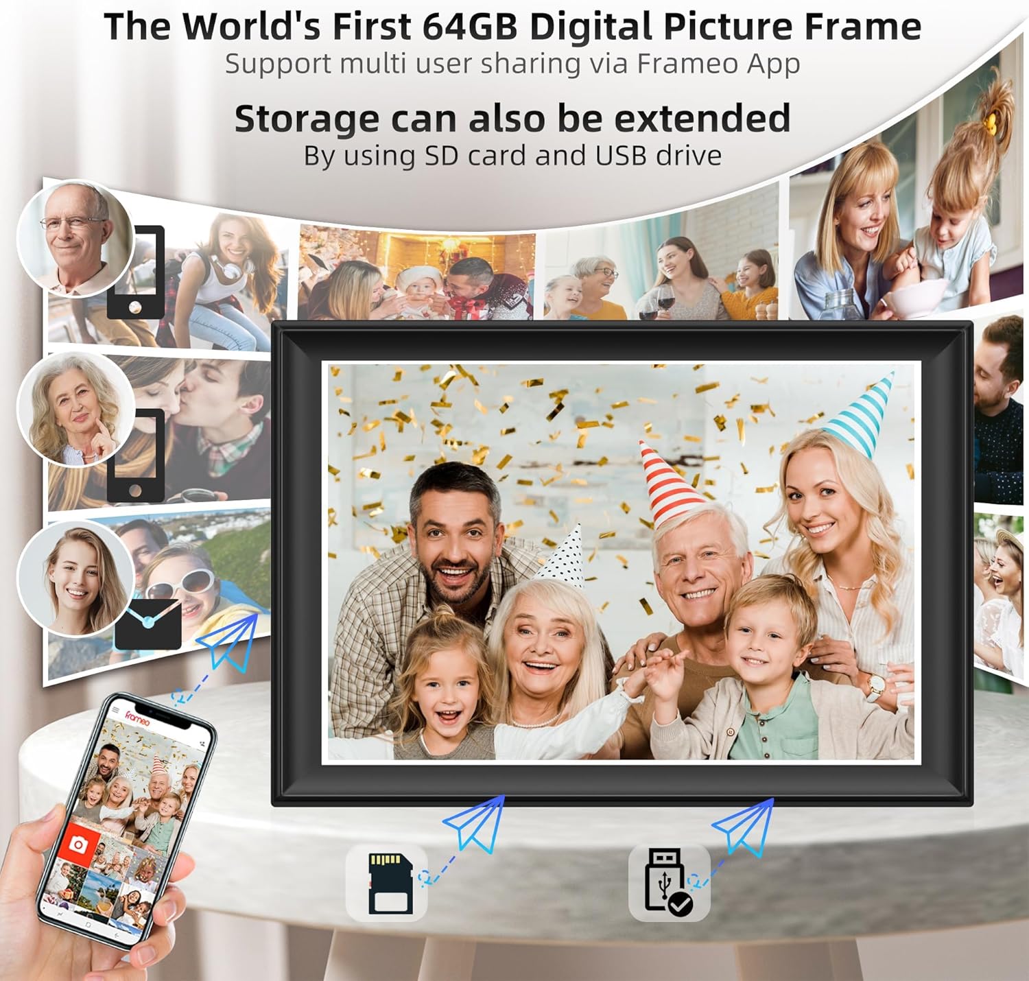 Thumbnail 1 de 11inch 64GB WiFi & 5G Digital Picture Frame with Touch Screen (Frameo app, FHD IPS, Weather & Clock)