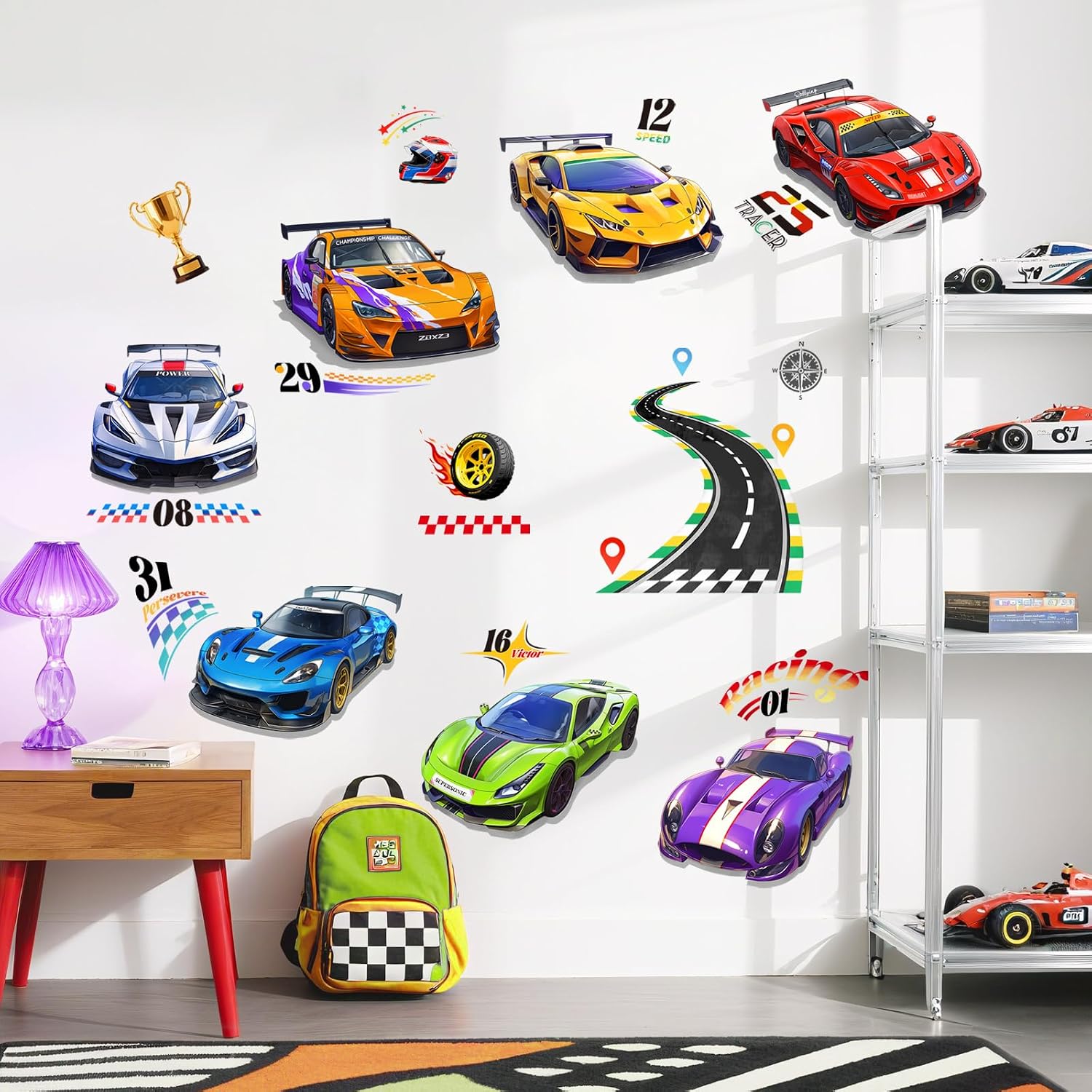 Thumbnail 4 de Tanlaby Wandtattoo Auto 7 Rennwagen – Rennstrecke als Wandaufkleber für Kinderzimmer