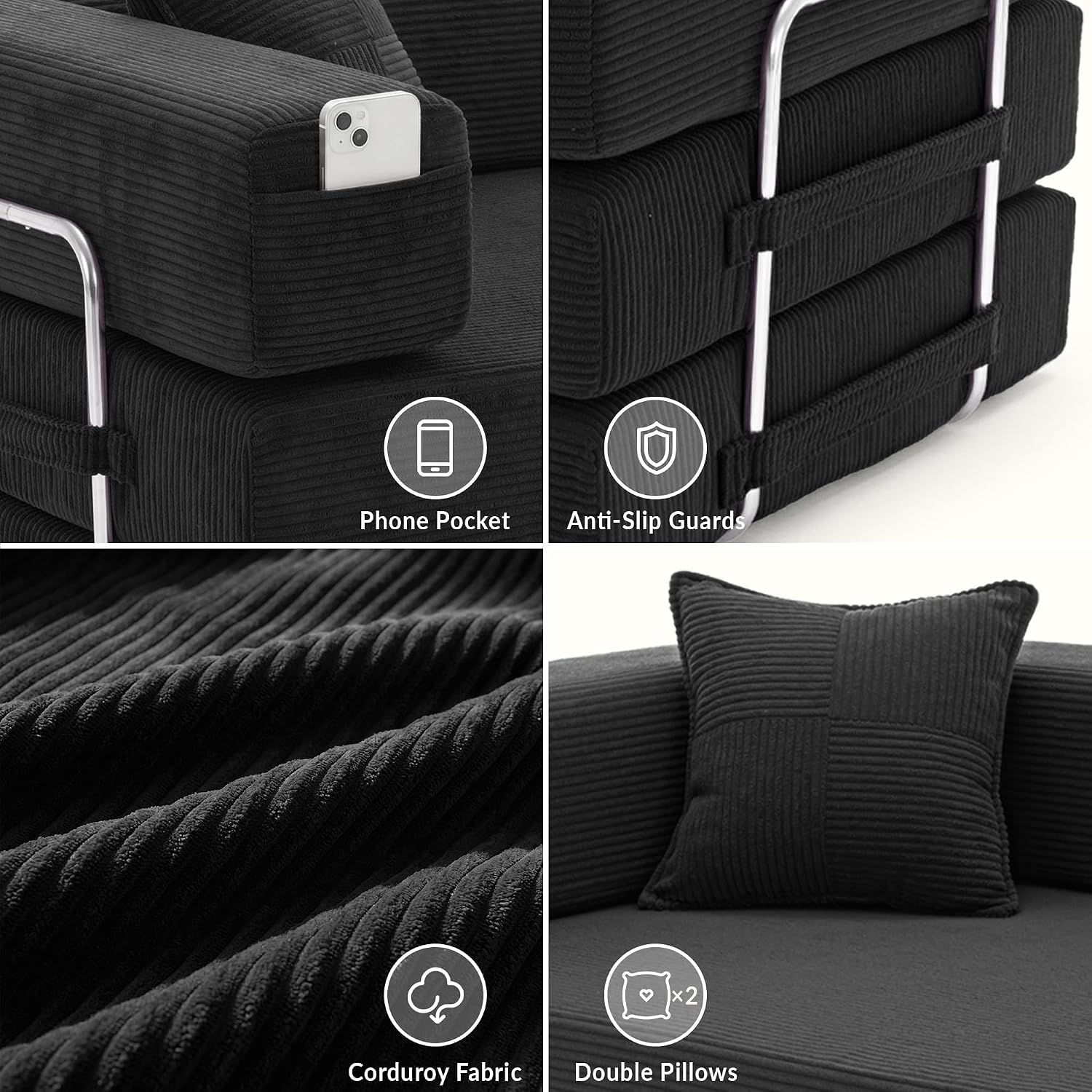 Detalle de YINIX Divano Letto Pieghevole 200cm Super King: un divano modulare con rivestimento in velluto e telaio in metallo