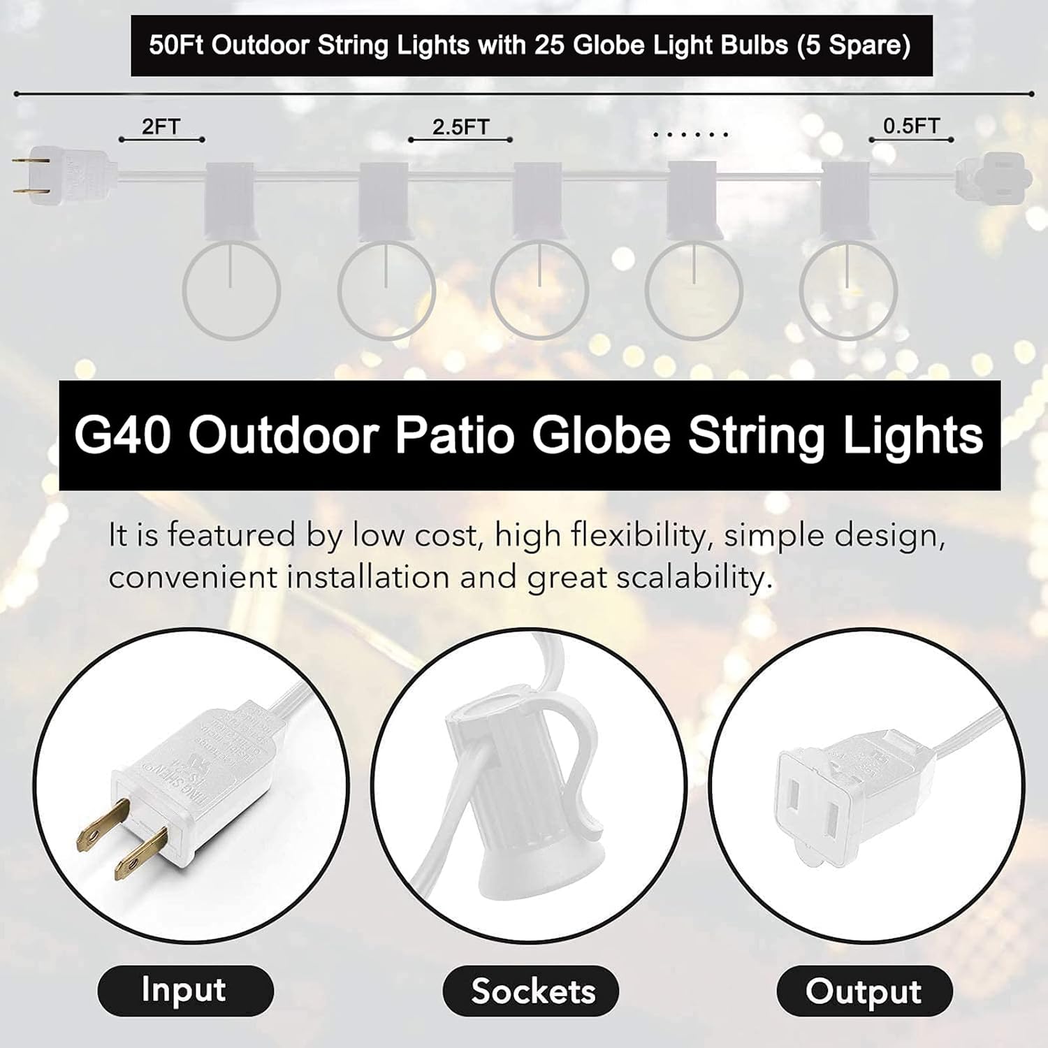Thumbnail 1 de SUNSGNE Globe String Lights 50 ft