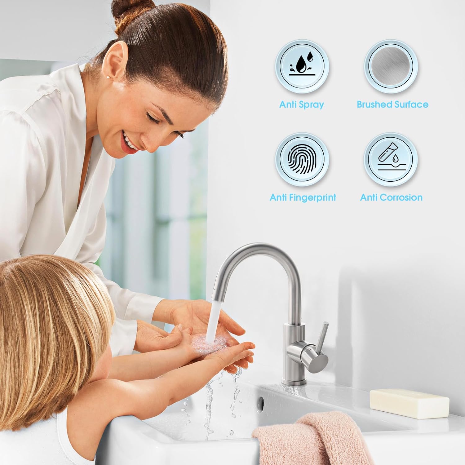 Thumbnail 4 de CREA Bar Sink Faucet: Brushed Nickel, 304 Stainless, Single Hole/3-Hole Mount, 360° Swivel