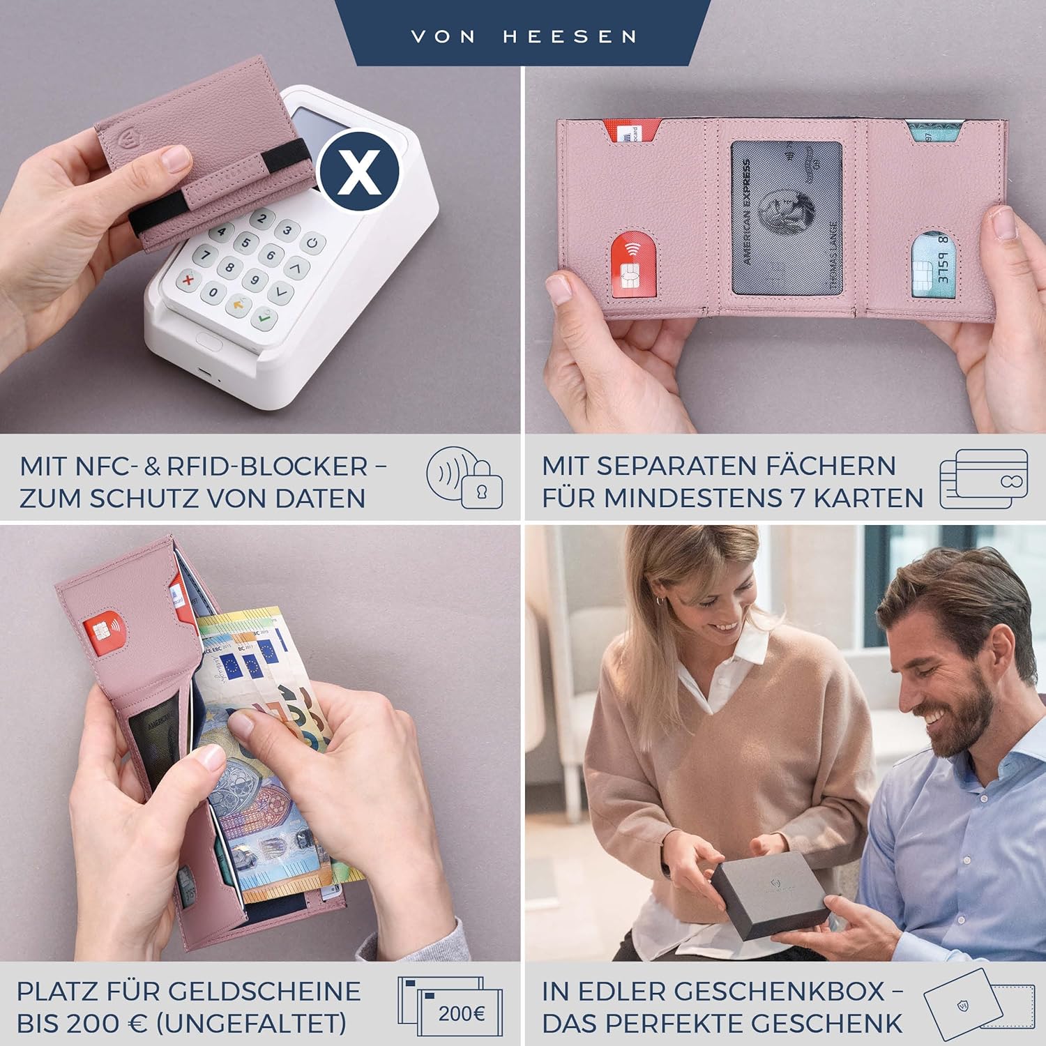 Thumbnail 1 de VON HEESEN Slim Wallet mit XL Münzfach & RFID-Schutz – kompakte Geldbörse in Lavendel