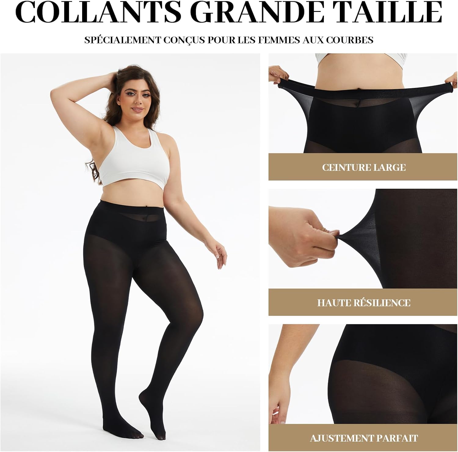 Detalle de LOFIR Collant Femme 80 Deniers — Taille haute et grande taille XL à 6XL