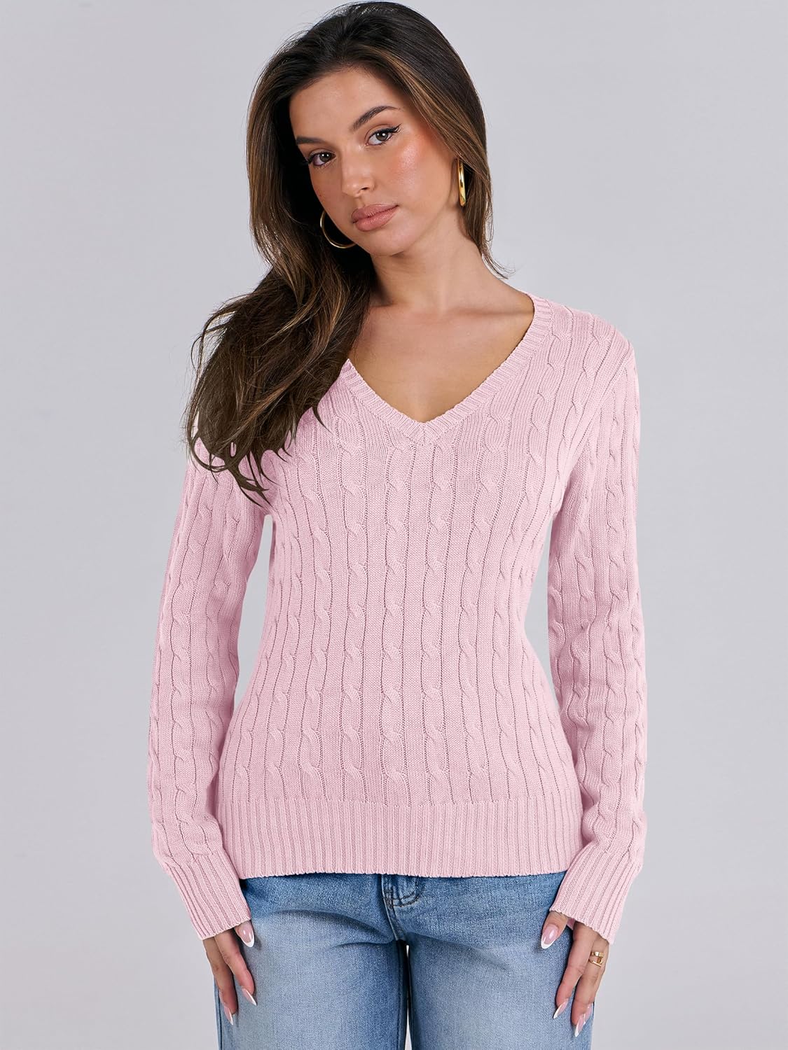 Thumbnail 2 de ANRABESS Womens Cable Knit V-Neck Sweater