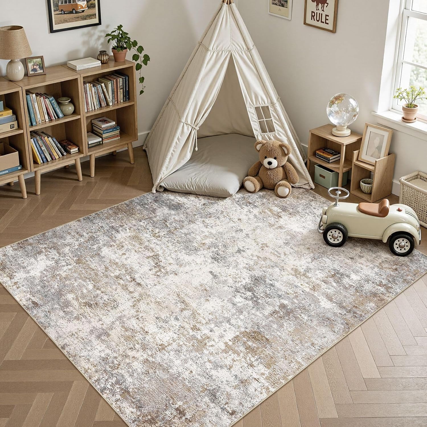 Thumbnail 5 de UERMEI 5' x 7' Washable Abstract Area Rug, Low Pile with Rubber Backing