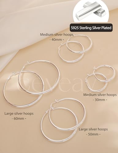 Thumbnail 6 de Geveay Sterling Silver Hoop Earrings for Women – Hypoallergenic Hollow Tube Hoops in 30/40/50/60mm