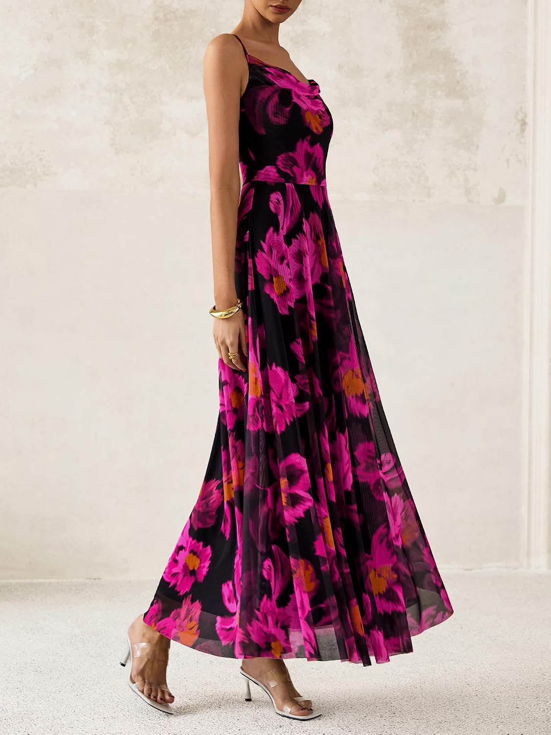 Detalle 2 de BTFBM Women Summer Floral Maxi Dress with Elegant Spaghetti Straps