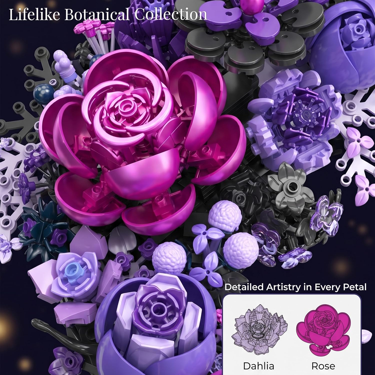 Detalle de Loyratche Purple Moon Flower Building Set: A Lunar Floral Display Compatible with LEGO