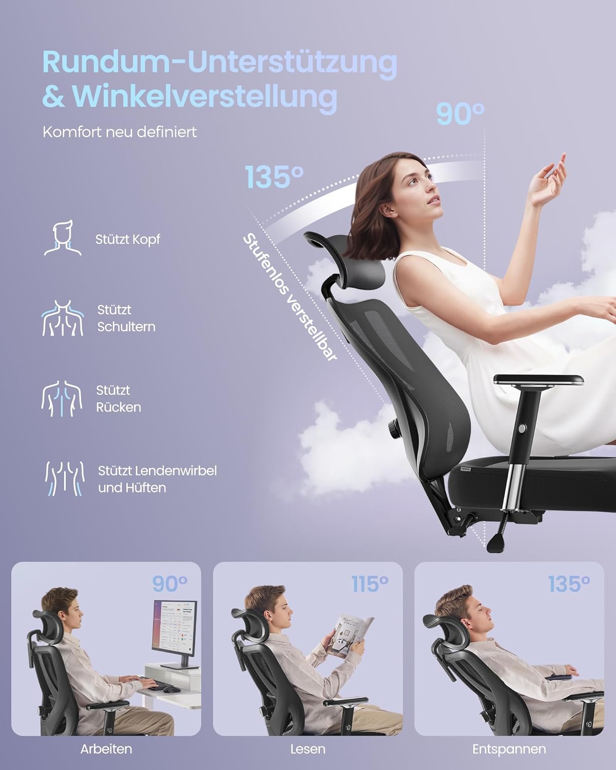 Thumbnail 6 de SONGMICS Bürostuhl ergonomisch 150 kg