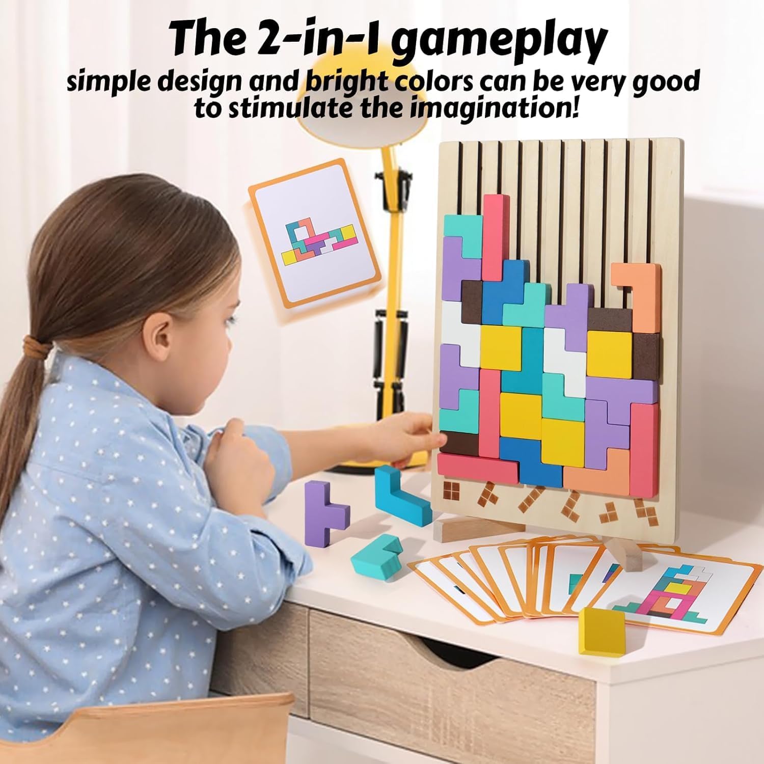 Detalle 2 de WISBOOK Wooden Colored 3D Russian Block Puzzle: Montessori Stacking & Brain Teasers for Ages 3–6