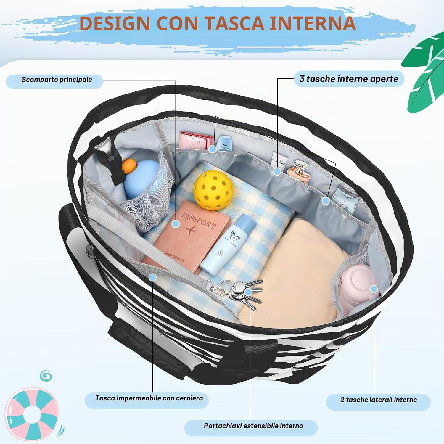 Detalle de KTUEOV Borsa Mare Donna Grande 45L: Borsa Spiaggia XXL Impermeabile e Pieghevole