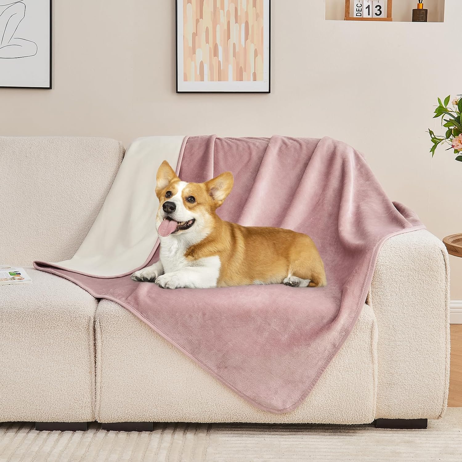 Thumbnail 5 de Yaning Waterproof Blanket 203x228cm in Dusty Pink/Off White – reversible leakproof bed, sofa & car cover