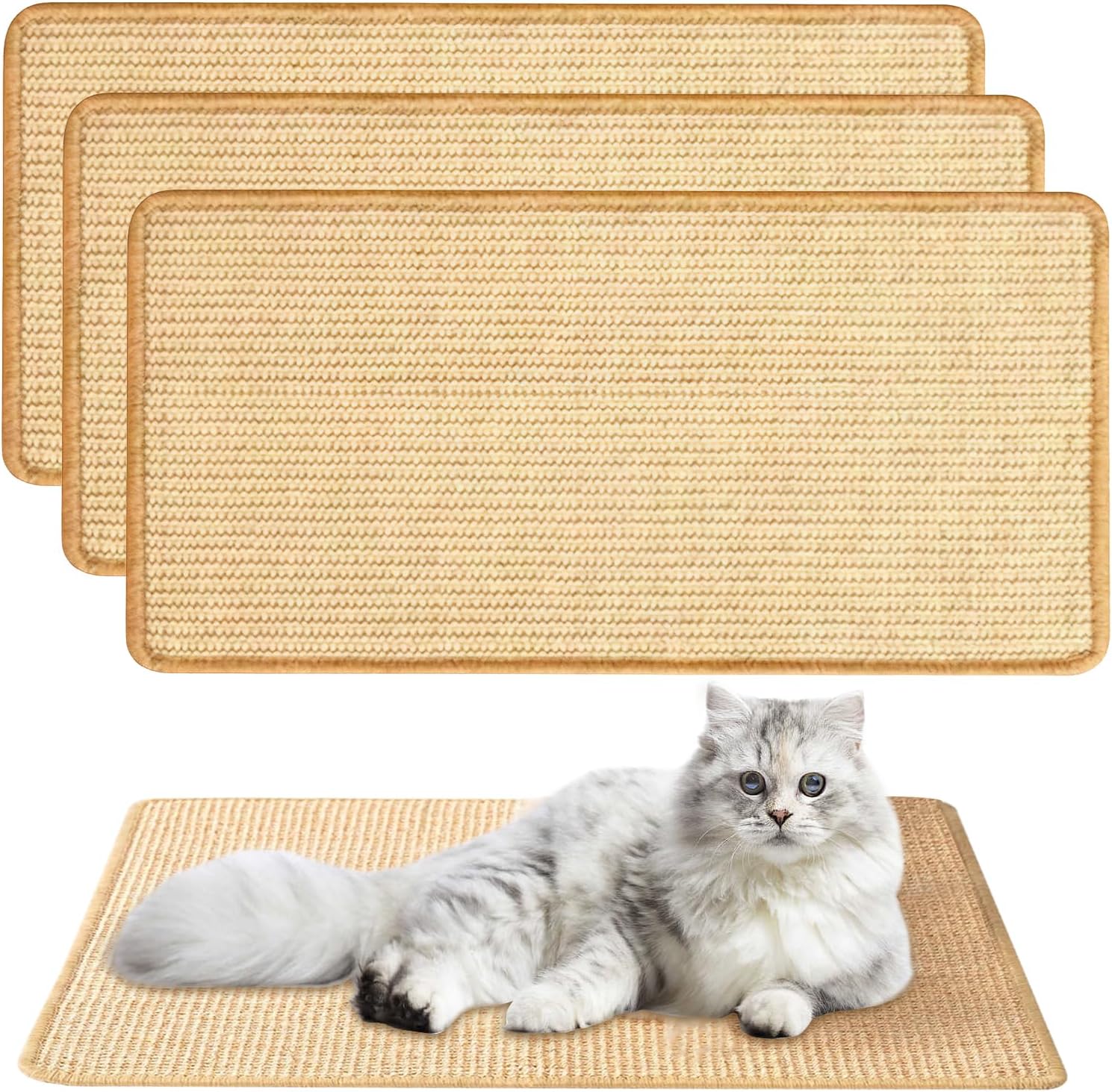 Detalle de 3pk Cat Scratching Mats: Natural Sisal 50 x 25 cm (Beige)