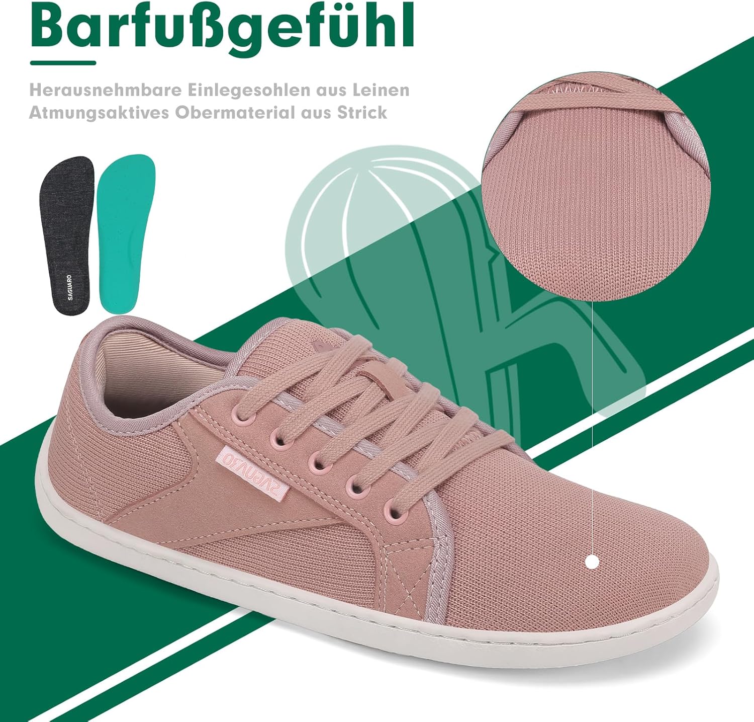 Detalle de SAGUARO Barfußschuhe Unisex Knit mit breiter Zehenbox und Zero-Drop Sohle – Luck Ⅰ, Größe 36–48