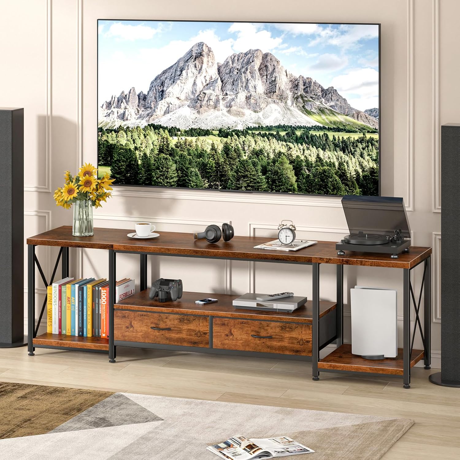 Thumbnail 6 de GYIIYUO TVS019 TV Stand for 75–80-Inch TVs, Two Drawers, Rustic Brown