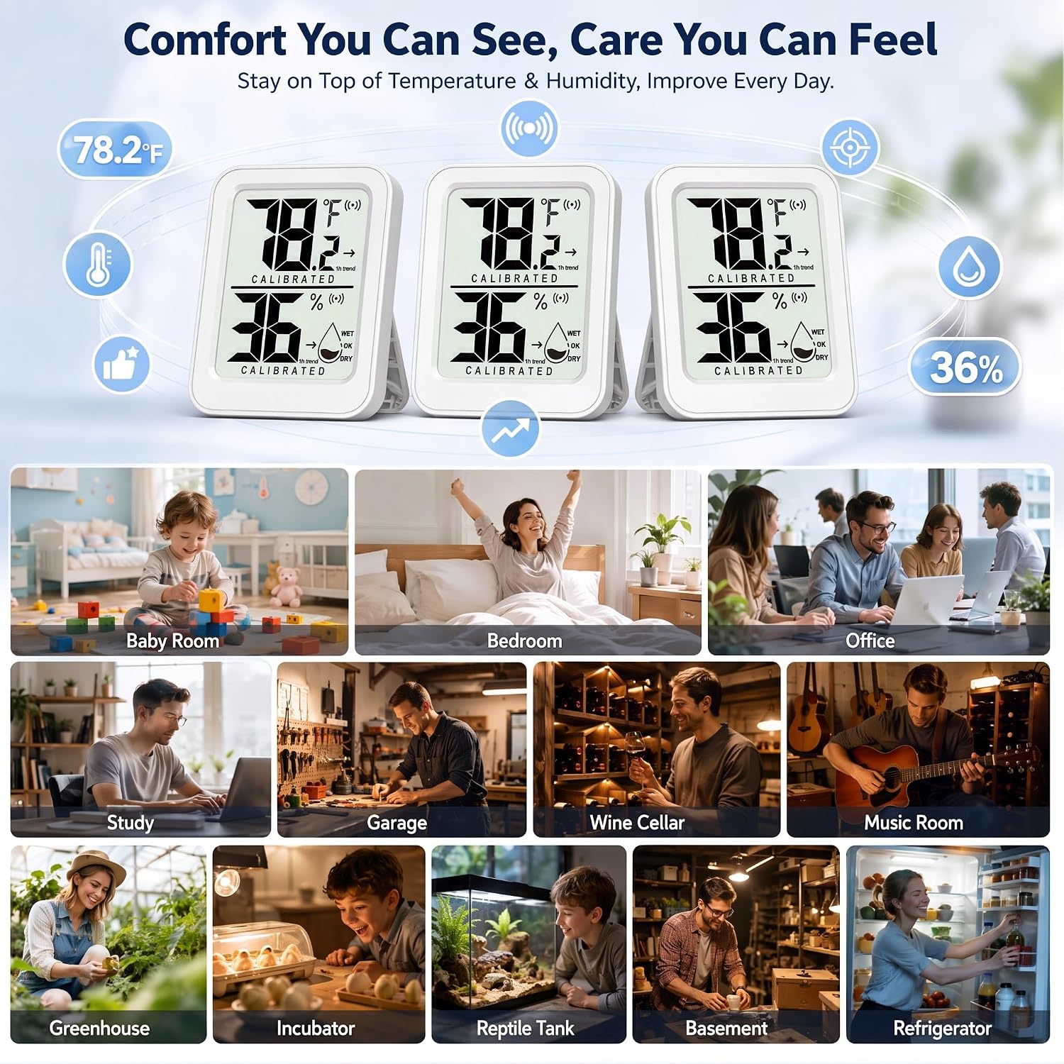 Thumbnail 5 de AyayaBoss Raum Thermometer Innen 3-Pack Indoor Thermometer Hygrometer, Mini LCD