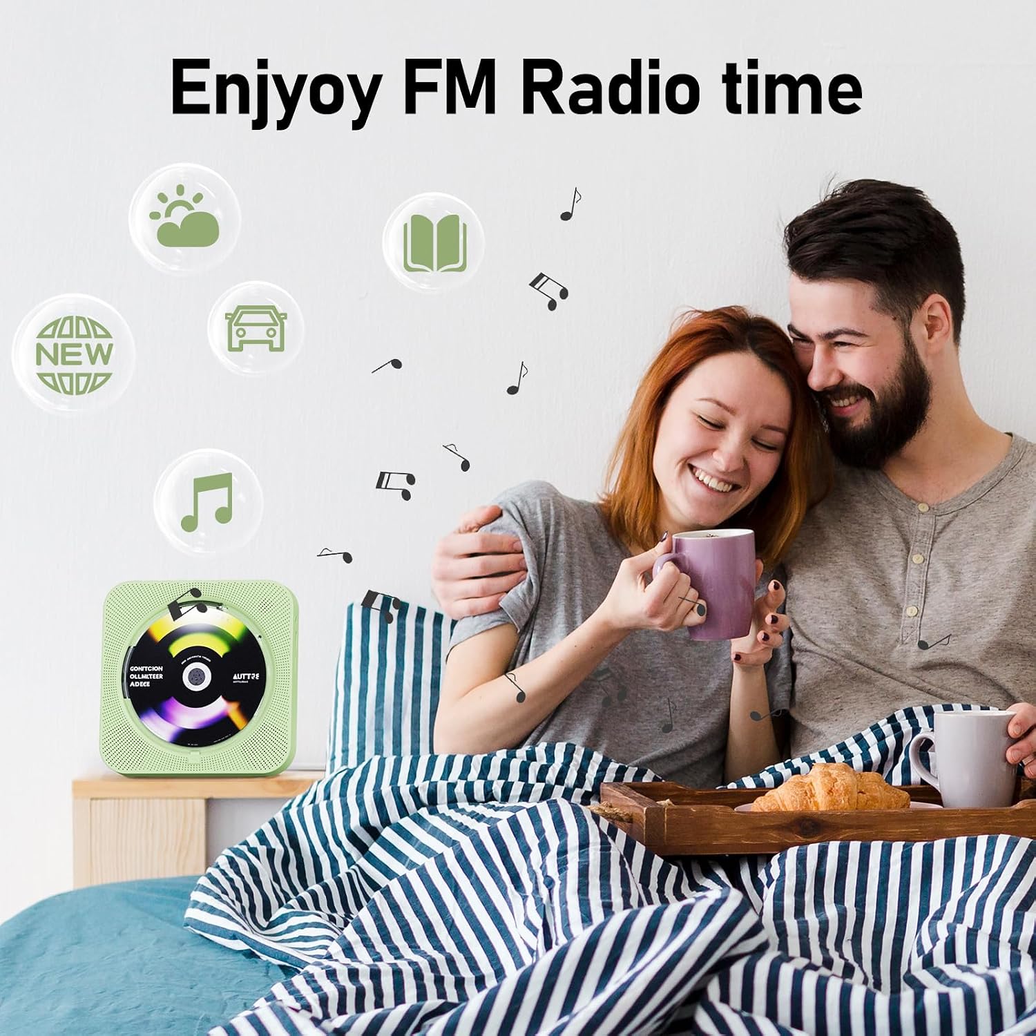 Thumbnail 4 de ZYOKATA Desktop CD Player with Bluetooth 5.1, Stereo Speakers, FM Radio, Green