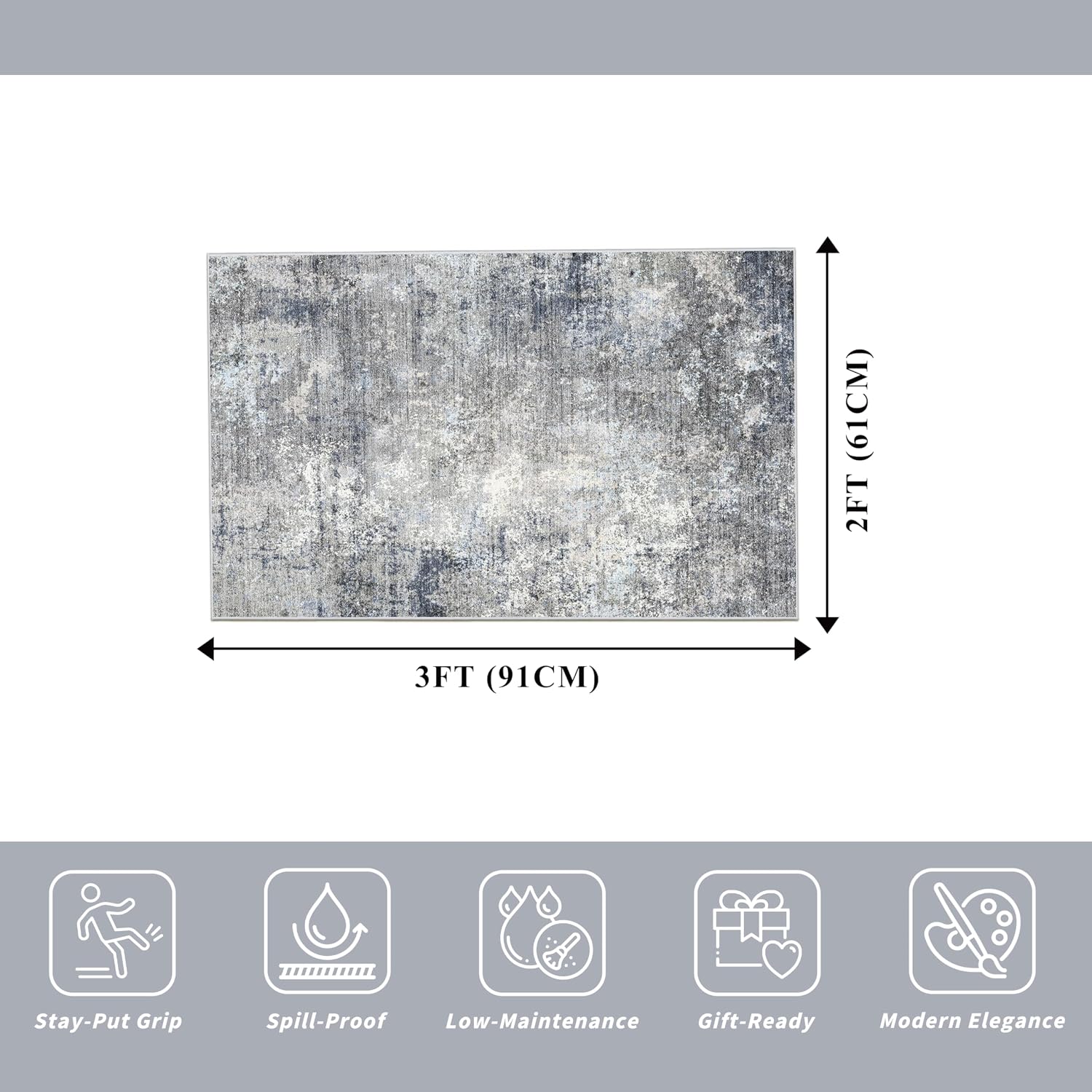Detalle 2 de 2x3 Washable Non-Slip Rug – Modern Abstract Neutral (Blue Grey, 2x3)