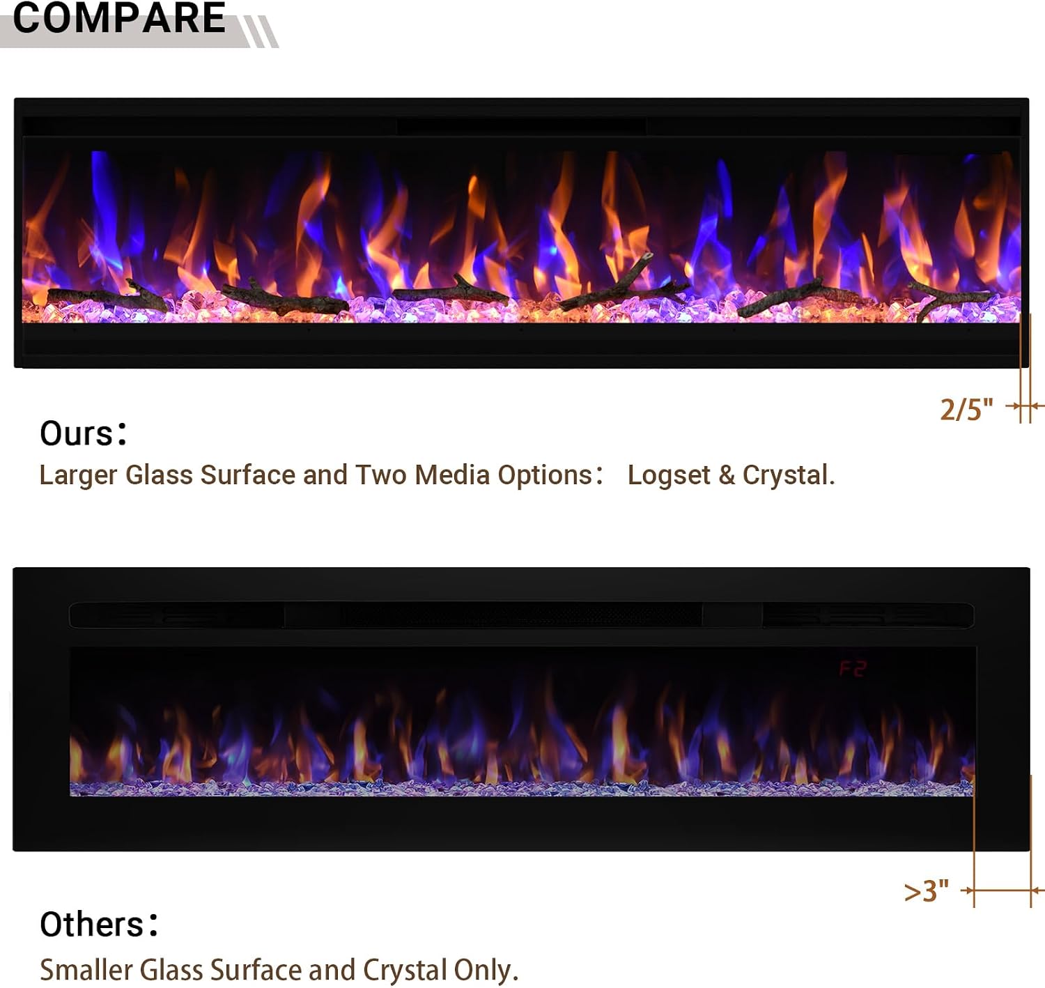 Detalle 1 de Feelcoo 60-Inch Electric Fireplace with 4.3-Inch Frame, Remote and Adjustable Flames
