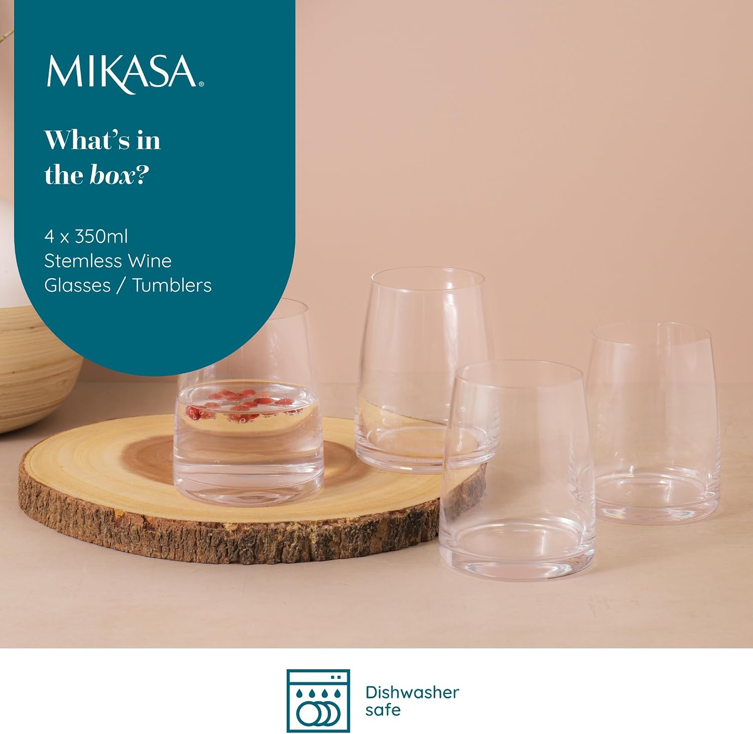 Detalle 2 de Mikasa Palermo Stemless Wine Glasses, Set of 4, 350ml Lead-Free Crystal