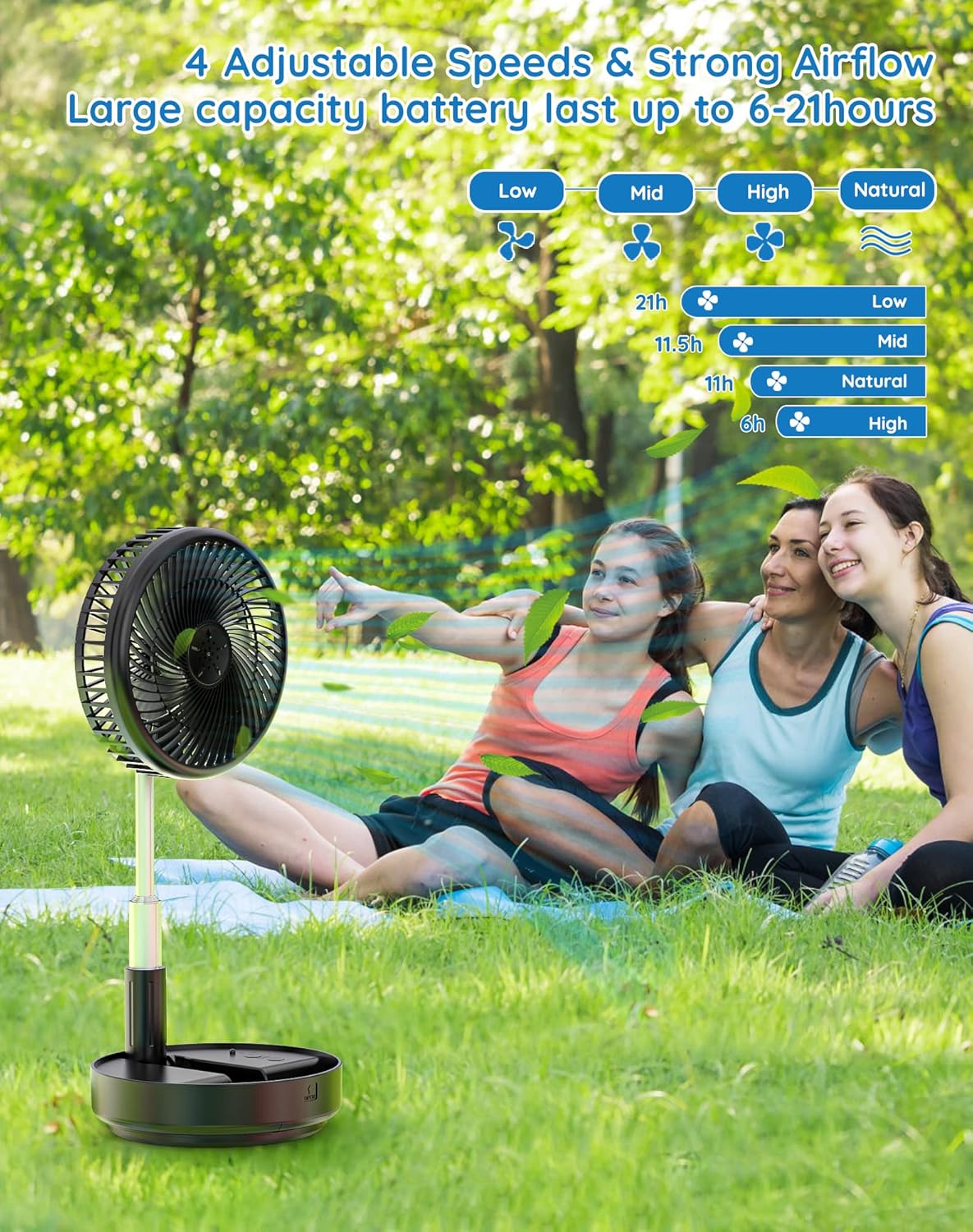 Thumbnail 3 de Primevolve Portable Oscillating Standing Fan with Remote – USB-C rechargeable desk/floor fan, 4 speeds, adjustable height