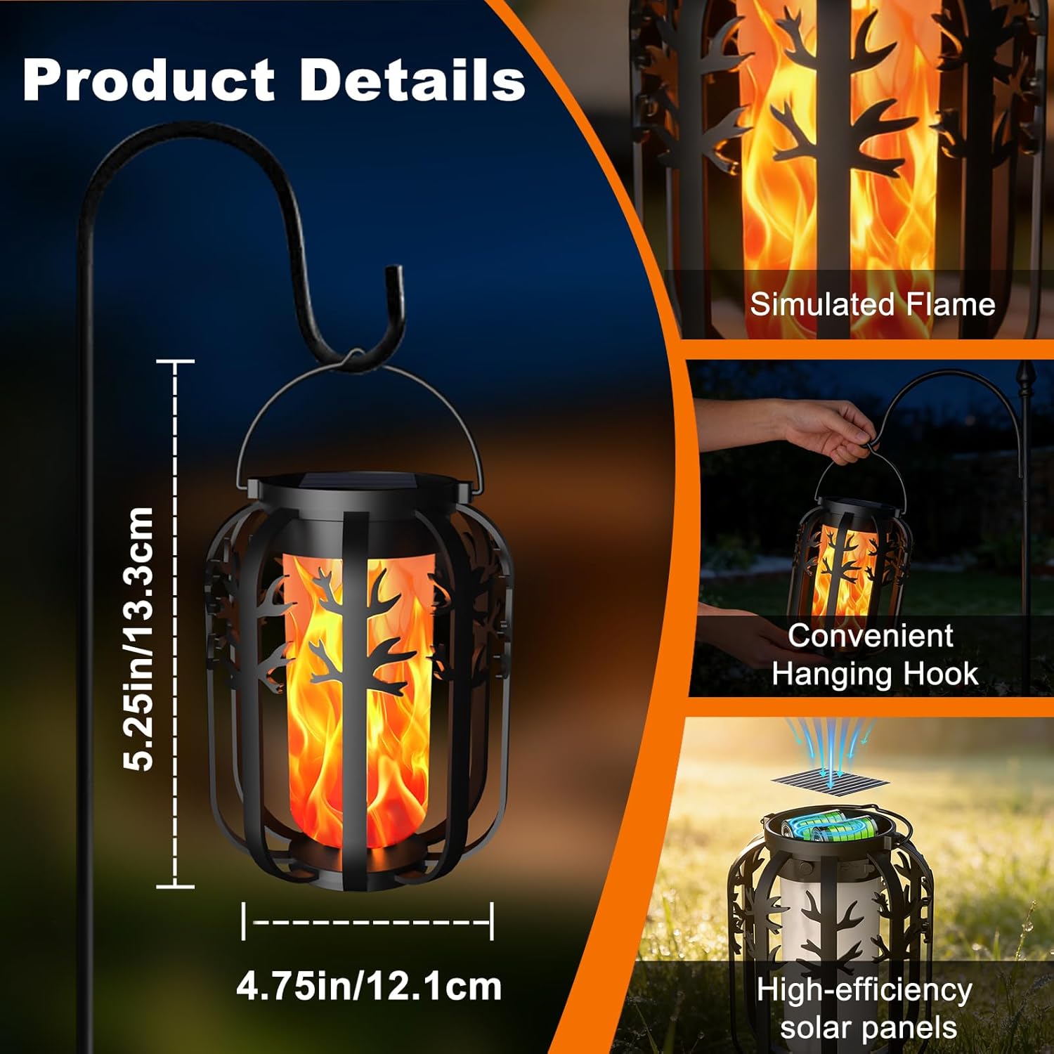 Detalle de KagoLing 4-Pack Gen2 Solar Flame Lanterns for Outdoor Gardens