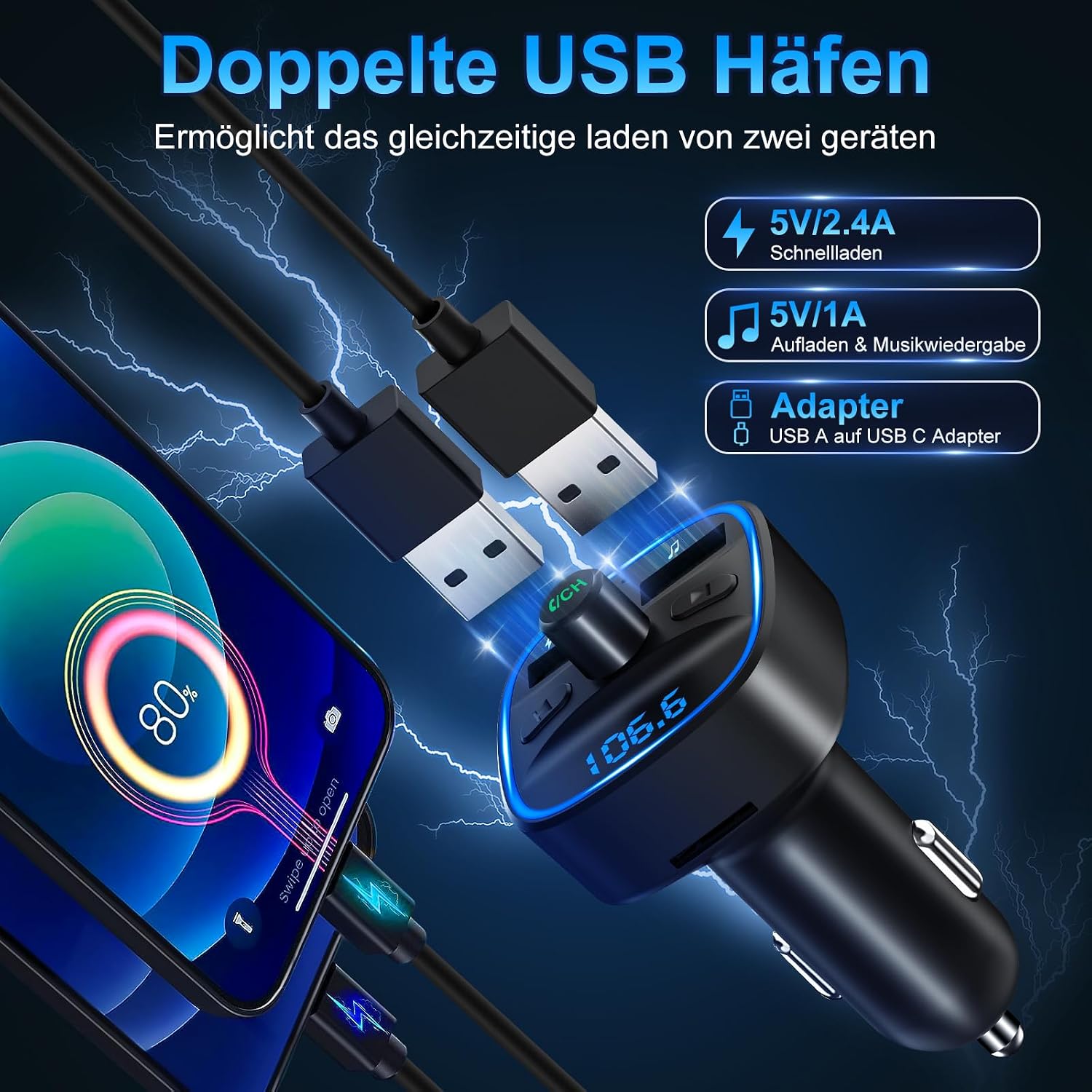 Detalle de Bluetooth 5.3 FM Transmitter Auto Adapter