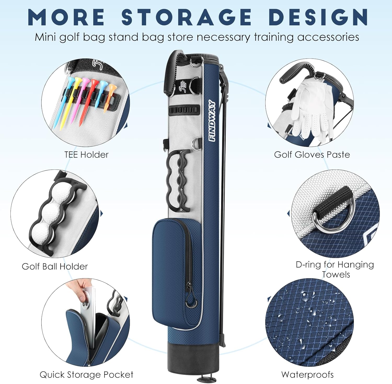 Thumbnail 4 de Findway Golf Stand Carry Bag with Strap — Lightweight, 31.5in Tall, Ideal for Driving Range and Par 3