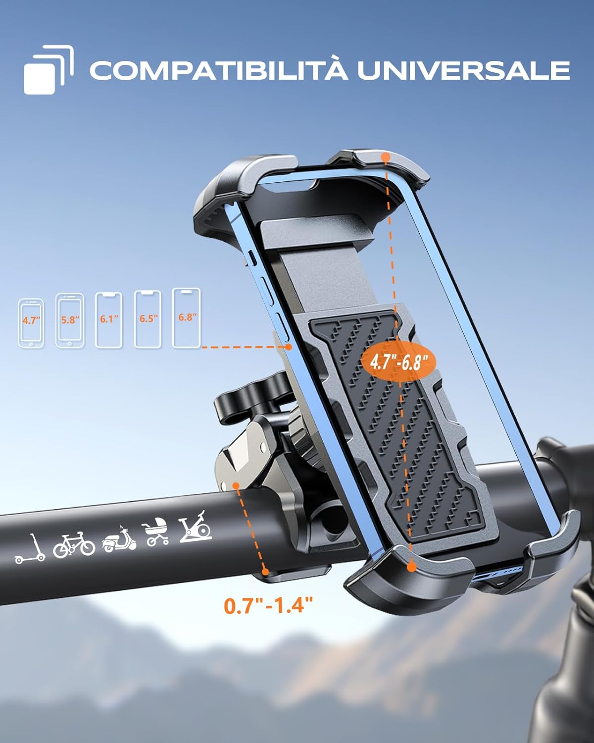 Thumbnail 4 de CIRYCASE porta cellulare per moto e bici con morsetto ultraresistente e rotazione 360° (telefono 4.7–6.8")