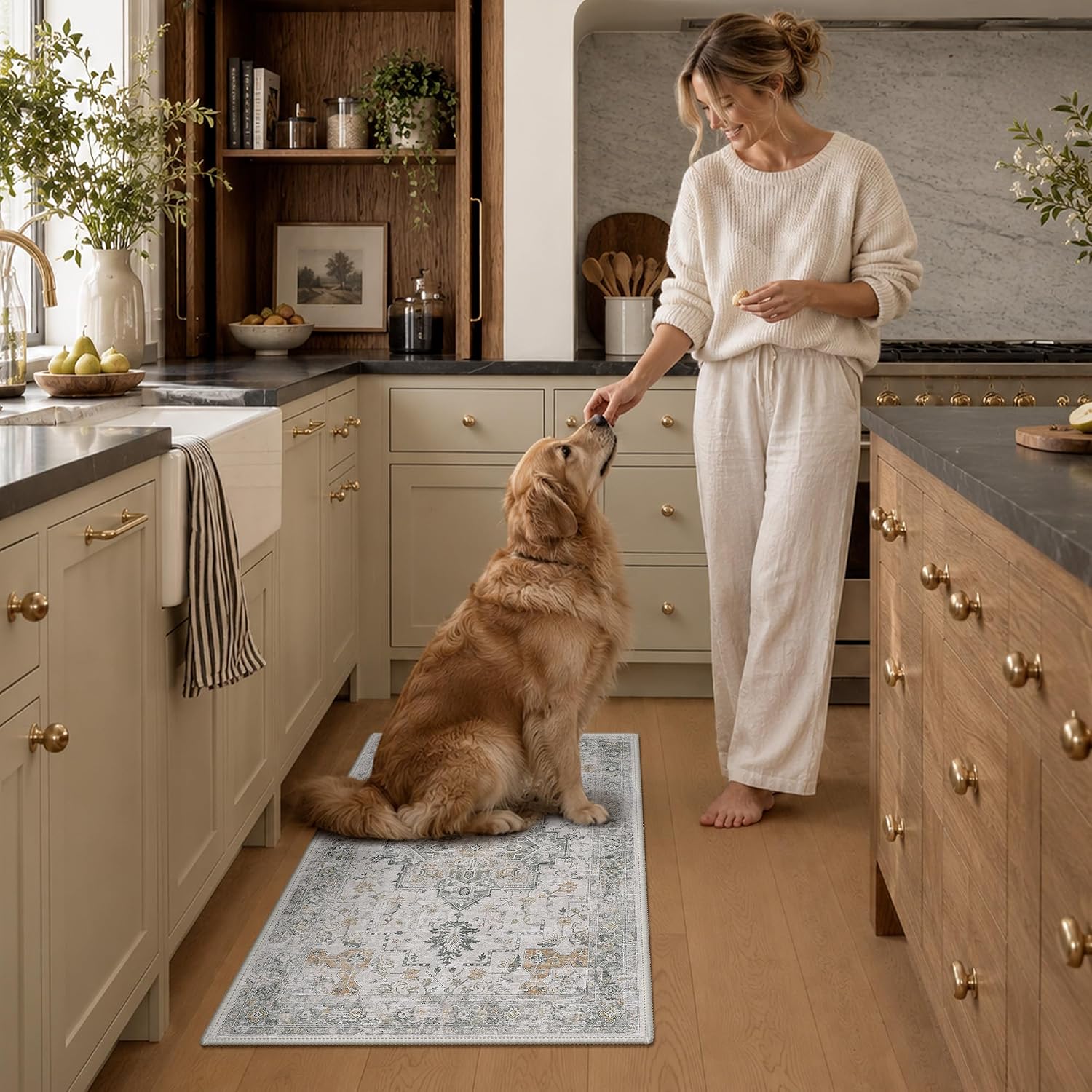 Thumbnail 3 de GENIMO 2x4 Washable Entryway Rug: Non-Slip, Vintage Floral Indoor Mat