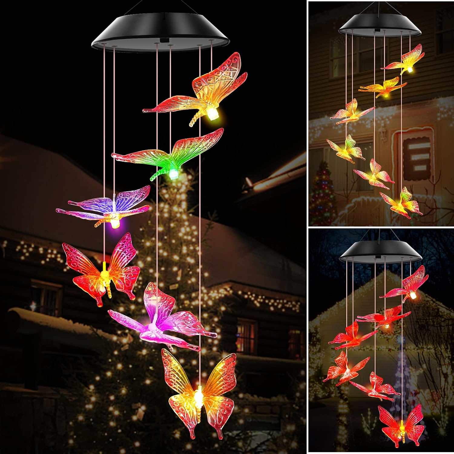 Detalle de WENANA Solar Wind Chime, Purple Butterfly